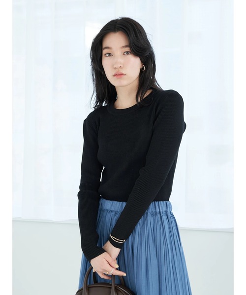 earth music&ecology（アースミュージックアンドエコロジー）の「クルーネックリブニットプルオーバー（Tシャツ/カットソー・レディース・ブラック/オフホワイト/ライトグリーン/モカ・S/M）」の14枚目の写真