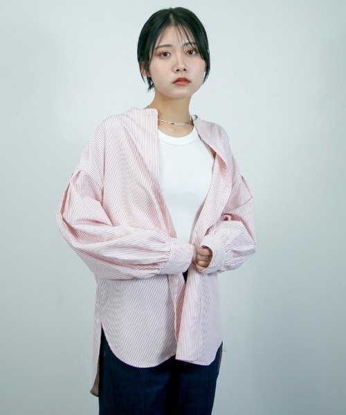 spoon store(スプーンストア)の「ストライプバンドカラーシャツ(シャツ/ブラウス・レディース・ピンク/ブルー/グリーン・フリー)」の3枚目の写真