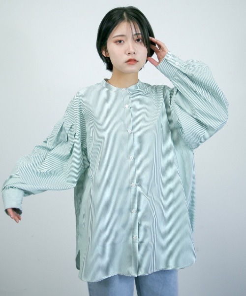 spoon store(スプーンストア)の「ストライプバンドカラーシャツ(シャツ/ブラウス・レディース・ピンク/ブルー/グリーン・フリー)」の2枚目の写真