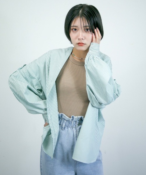 spoon store(スプーンストア)の「ストライプバンドカラーシャツ(シャツ/ブラウス・レディース・ピンク/ブルー/グリーン・フリー)」の11枚目の写真