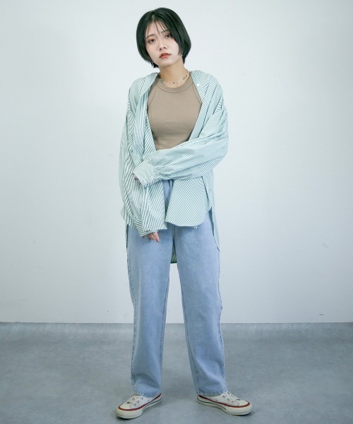 spoon store(スプーンストア)の「ストライプバンドカラーシャツ(シャツ/ブラウス・レディース・ピンク/ブルー/グリーン・フリー)」の14枚目の写真