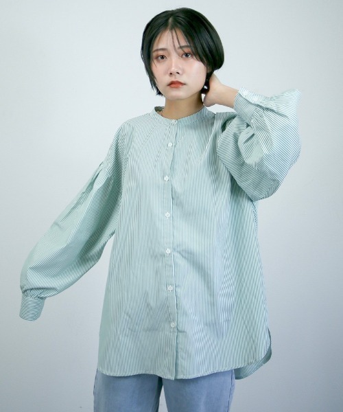 spoon store(スプーンストア)の「ストライプバンドカラーシャツ(シャツ/ブラウス・レディース・ピンク/ブルー/グリーン・フリー)」の5枚目の写真