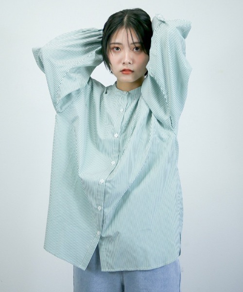 spoon store(スプーンストア)の「ストライプバンドカラーシャツ(シャツ/ブラウス・レディース・ピンク/ブルー/グリーン・フリー)」の4枚目の写真