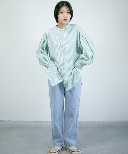 spoon store(スプーンストア)の「ストライプバンドカラーシャツ(シャツ/ブラウス・レディース・ピンク/ブルー/グリーン・フリー)」の7枚目の写真