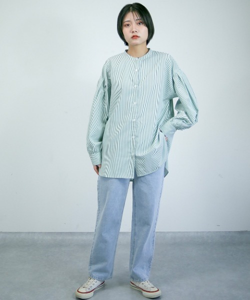 spoon store(スプーンストア)の「ストライプバンドカラーシャツ(シャツ/ブラウス・レディース・ピンク/ブルー/グリーン・フリー)」の8枚目の写真