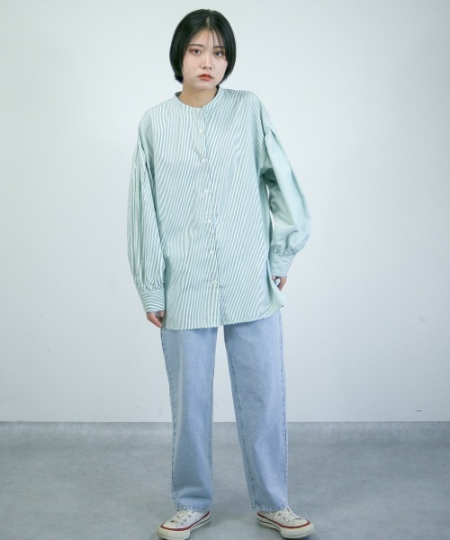 spoon store(スプーンストア)の「ストライプバンドカラーシャツ(シャツ/ブラウス・レディース・ピンク/ブルー/グリーン・フリー)」の9枚目の写真