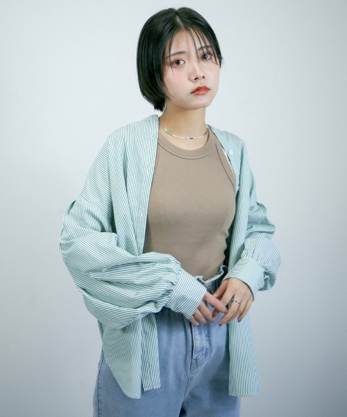 spoon store(スプーンストア)の「ストライプバンドカラーシャツ(シャツ/ブラウス・レディース・ピンク/ブルー/グリーン・フリー)」の10枚目の写真