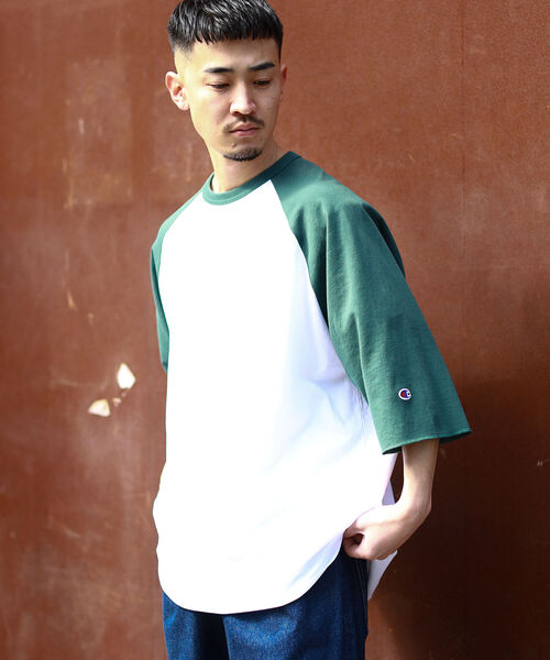Champion（チャンピオン）の「Champion × BEAMS / 別注 Baseball T-shirt（Tシャツ/カットソー・メンズ・ブルー/グレー/ホワイト・L/M/S/XL）」の2枚目の写真