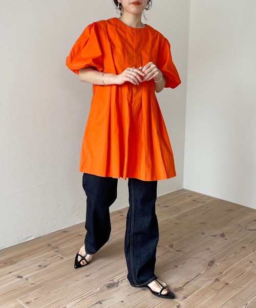 wee9s（ウィークス）の「puff sleeve tunic po / パフスリーブチュニックプルオーバー（シャツ/ブラウス・レディース・オレンジ/ブラック・FREE）」の15枚目の写真