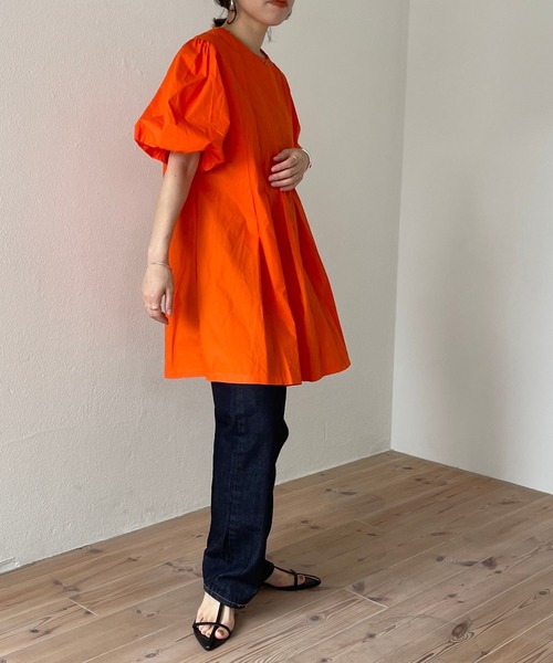 wee9s（ウィークス）の「puff sleeve tunic po / パフスリーブチュニックプルオーバー（シャツ/ブラウス・レディース・オレンジ/ブラック・FREE）」の14枚目の写真