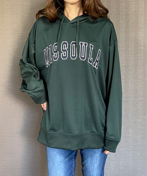 GGD（ジージーディー）の「BIG パーカー ストレッチ 刺繍 ワッペン ビッグ シルエット パーカー（パーカー・レディース・グリーン/ブラック/ホワイト・LL/M/L）」の3枚目の写真