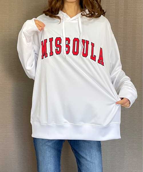 GGD（ジージーディー）の「BIG パーカー ストレッチ 刺繍 ワッペン ビッグ シルエット パーカー（パーカー・レディース・グリーン/ブラック/ホワイト・LL/M/L）」の8枚目の写真