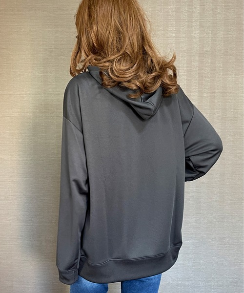 GGD（ジージーディー）の「BIG パーカー ストレッチ 刺繍 ワッペン ビッグ シルエット パーカー（パーカー・レディース・グリーン/ブラック/ホワイト・LL/M/L）」の21枚目の写真