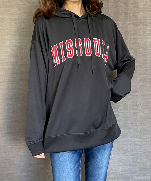 GGD（ジージーディー）の「BIG パーカー ストレッチ 刺繍 ワッペン ビッグ シルエット パーカー（パーカー・レディース・グリーン/ブラック/ホワイト・LL/M/L）」の13枚目の写真