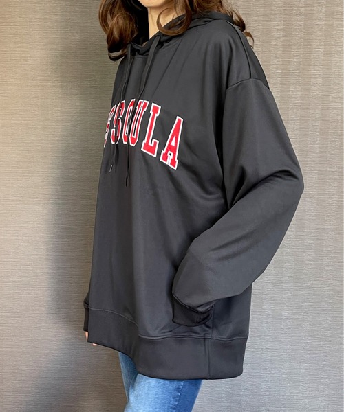 GGD（ジージーディー）の「BIG パーカー ストレッチ 刺繍 ワッペン ビッグ シルエット パーカー（パーカー・レディース・グリーン/ブラック/ホワイト・LL/M/L）」の15枚目の写真