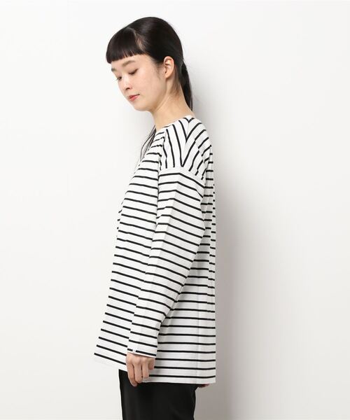 SOMETHING(サムシング)の「SOMETHING バスクシャツボーダーロングスリーブTシャツ(Tシャツ/カットソー・レディース・ピンク/ブルー/ブラック/イエロー/グリーン・FREE)」の7枚目の写真