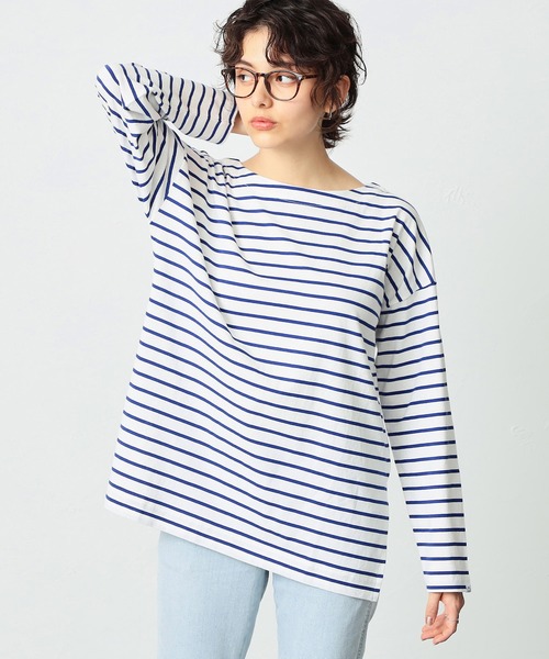 SOMETHING(サムシング)の「SOMETHING バスクシャツボーダーロングスリーブTシャツ(Tシャツ/カットソー・レディース・ピンク/ブルー/ブラック/イエロー/グリーン・FREE)」の4枚目の写真