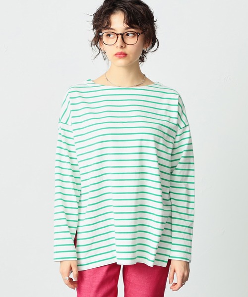 SOMETHING(サムシング)の「SOMETHING バスクシャツボーダーロングスリーブTシャツ(Tシャツ/カットソー・レディース・ピンク/ブルー/ブラック/イエロー/グリーン・FREE)」の3枚目の写真