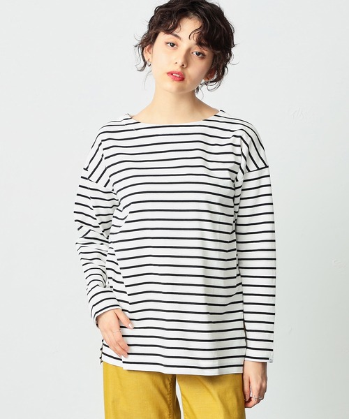 SOMETHING(サムシング)の「SOMETHING バスクシャツボーダーロングスリーブTシャツ(Tシャツ/カットソー・レディース・ピンク/ブルー/ブラック/イエロー/グリーン・FREE)」の2枚目の写真