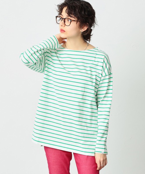 SOMETHING(サムシング)の「SOMETHING バスクシャツボーダーロングスリーブTシャツ(Tシャツ/カットソー・レディース・ピンク/ブルー/ブラック/イエロー/グリーン・FREE)」の9枚目の写真