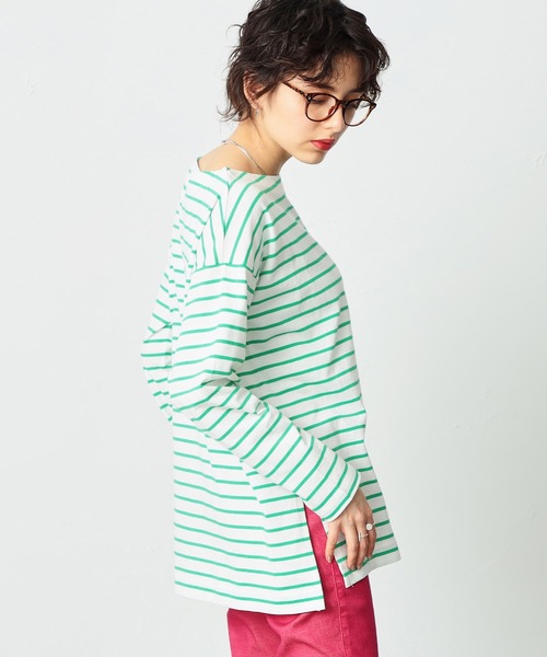 SOMETHING(サムシング)の「SOMETHING バスクシャツボーダーロングスリーブTシャツ(Tシャツ/カットソー・レディース・ピンク/ブルー/ブラック/イエロー/グリーン・FREE)」の12枚目の写真