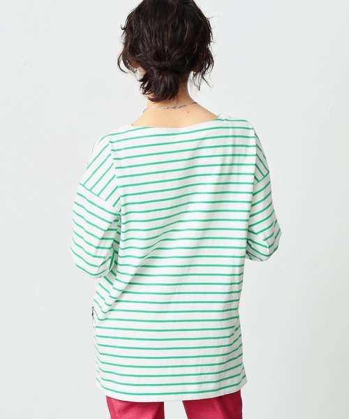 SOMETHING(サムシング)の「SOMETHING バスクシャツボーダーロングスリーブTシャツ(Tシャツ/カットソー・レディース・ピンク/ブルー/ブラック/イエロー/グリーン・FREE)」の13枚目の写真