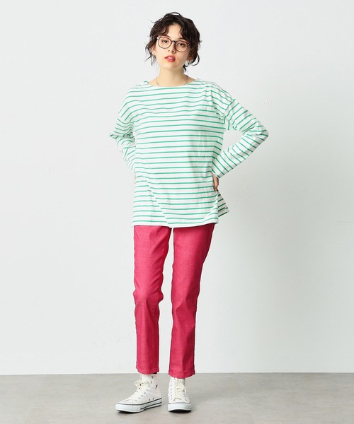 SOMETHING(サムシング)の「SOMETHING バスクシャツボーダーロングスリーブTシャツ(Tシャツ/カットソー・レディース・ピンク/ブルー/ブラック/イエロー/グリーン・FREE)」の15枚目の写真