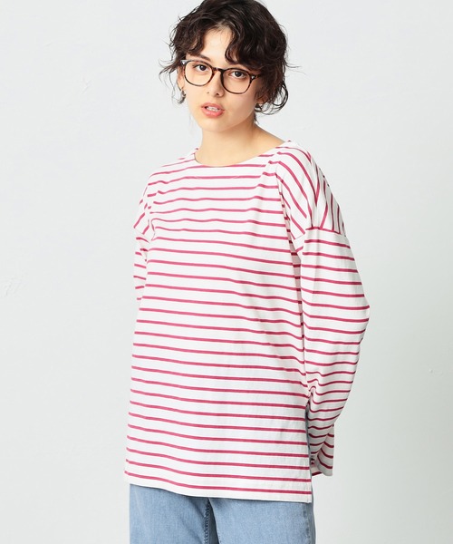 SOMETHING(サムシング)の「SOMETHING バスクシャツボーダーロングスリーブTシャツ(Tシャツ/カットソー・レディース・ピンク/ブルー/ブラック/イエロー/グリーン・FREE)」の20枚目の写真