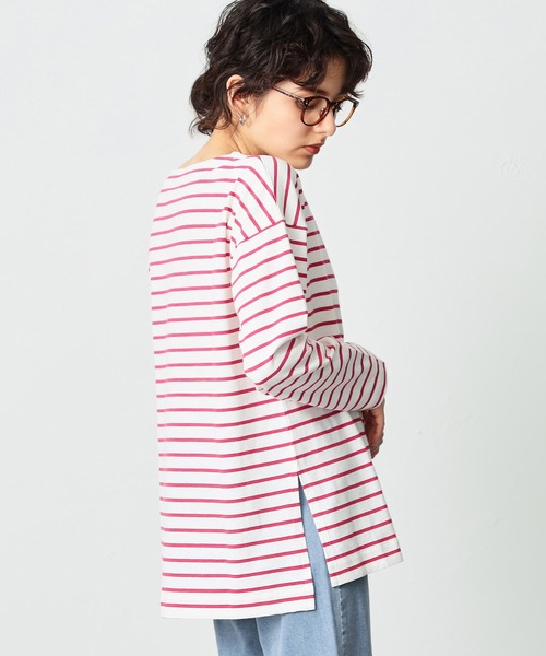 SOMETHING(サムシング)の「SOMETHING バスクシャツボーダーロングスリーブTシャツ(Tシャツ/カットソー・レディース・ピンク/ブルー/ブラック/イエロー/グリーン・FREE)」の22枚目の写真