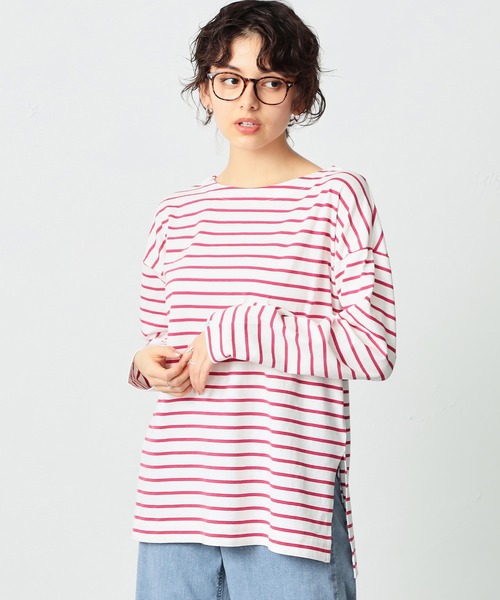 SOMETHING(サムシング)の「SOMETHING バスクシャツボーダーロングスリーブTシャツ(Tシャツ/カットソー・レディース・ピンク/ブルー/ブラック/イエロー/グリーン・FREE)」の19枚目の写真