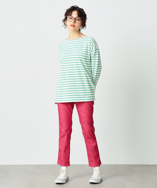 SOMETHING(サムシング)の「SOMETHING バスクシャツボーダーロングスリーブTシャツ(Tシャツ/カットソー・レディース・ピンク/ブルー/ブラック/イエロー/グリーン・FREE)」の17枚目の写真