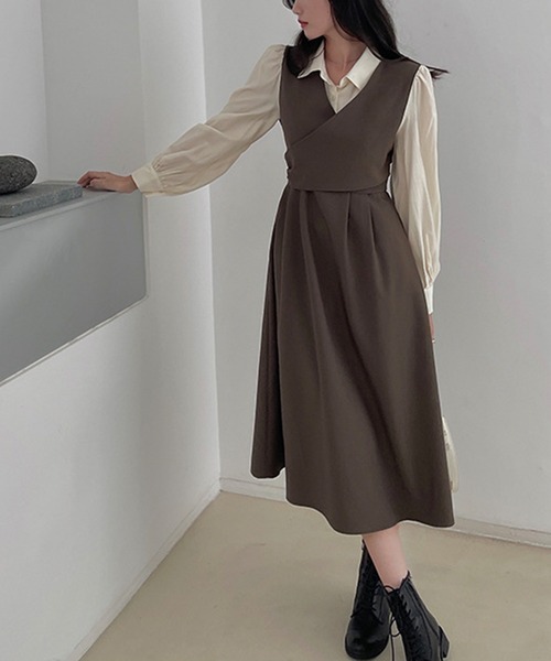 Leja Leja Leja レジャ のファッション ワンピース D Amour ブラウスドッキングロングシャツワンピース ワンピース