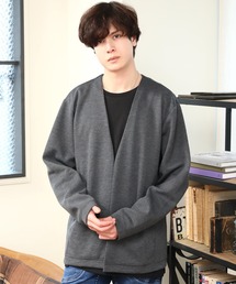 カーディガン メンズ ノーカラー スウェット 長袖 ボタンレス