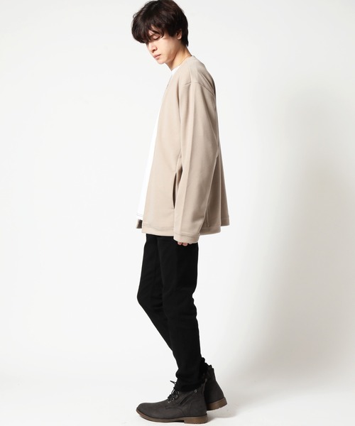 カーディガン メンズ ノーカラー スウェット 長袖 ボタンレス