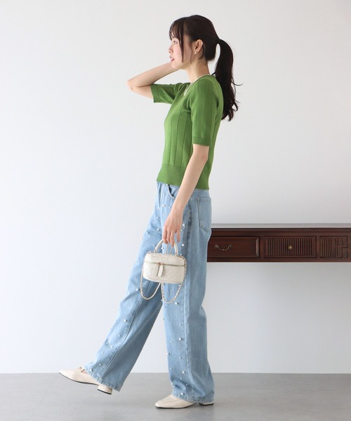 ☆ほぼ未使用☆CLANE ハーフスリーブ タイト トップス　五分袖リブニット ☆ほぼ未使用☆CLANE ハーフスリーブ タイト トップス 五分袖