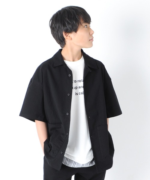 GLAZOS(グラソス)の「オックスストレッチ・オープンカラー半袖シャツ【セットアップ対応】(シャツ/ブラウス・キッズ・カーキ/ブラック・130cm/140cm/150cm/170cm/160cm)」の2枚目の写真