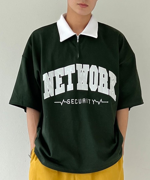 SPINNS（スピンズ）の「【ビッグシルエット】NETWORKロゴ ハーフジップTシャツ（Tシャツ/カットソー・メンズ・ネイビー/ホワイト×レッド/ホワイト×ネイビー/ブラック/グレー/グリーン・ONESIZE）」の5枚目の写真