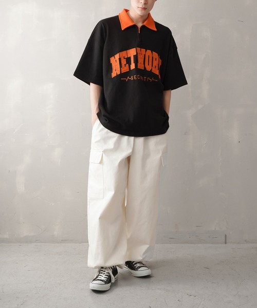 SPINNS（スピンズ）の「【ビッグシルエット】NETWORKロゴ ハーフジップTシャツ（Tシャツ/カットソー・メンズ・ネイビー/ホワイト×レッド/ホワイト×ネイビー/ブラック/グレー/グリーン・ONESIZE）」の10枚目の写真