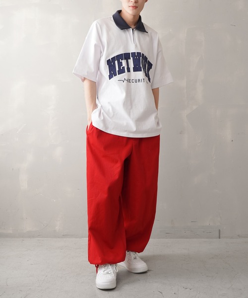 SPINNS（スピンズ）の「【ビッグシルエット】NETWORKロゴ ハーフジップTシャツ（Tシャツ/カットソー・メンズ・ネイビー/ホワイト×レッド/ホワイト×ネイビー/ブラック/グレー/グリーン・ONESIZE）」の11枚目の写真