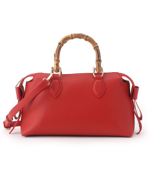 couture brooch（クチュールブローチ）の「◆サイドリボンバンブーボストンバッグ（ハンドバッグ・レディース・ブラック/アイボリー/レッド系1・00）」の3枚目の写真