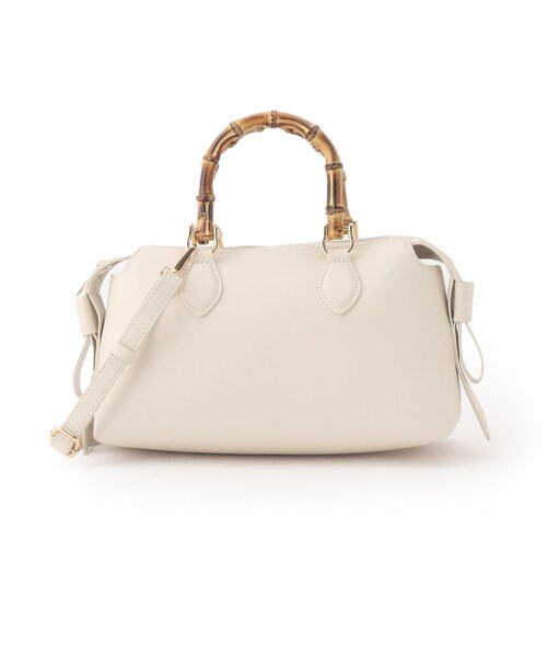 couture brooch（クチュールブローチ）の「◆サイドリボンバンブーボストンバッグ（ハンドバッグ・レディース・ブラック/アイボリー/レッド系1・00）」の5枚目の写真