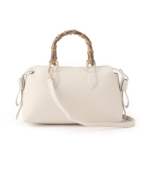 couture brooch（クチュールブローチ）の「◆サイドリボンバンブーボストンバッグ（ハンドバッグ・レディース・ブラック/アイボリー/レッド系1・00）」の7枚目の写真