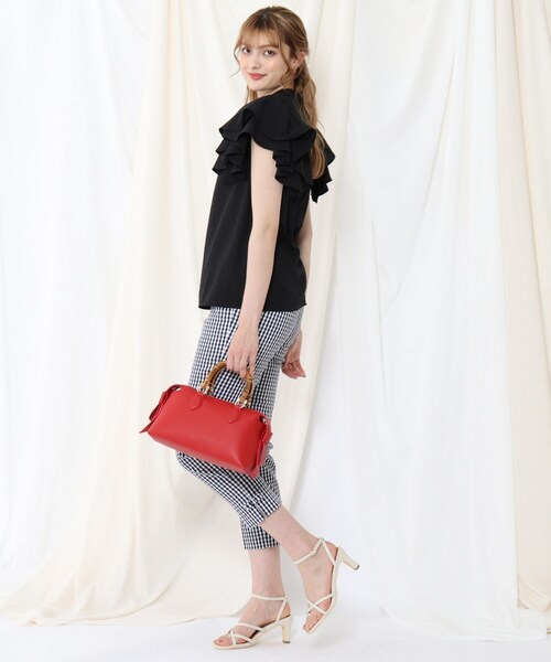 couture brooch（クチュールブローチ）の「◆サイドリボンバンブーボストンバッグ（ハンドバッグ・レディース・ブラック/アイボリー/レッド系1・00）」の18枚目の写真