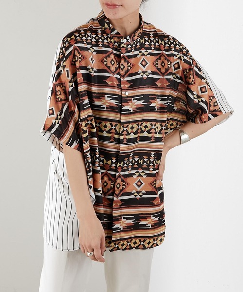 ear PAPILLONNER(イアパピヨネ)の「【SUM1 STYLE(スミ スタイル)】前後柄ボタンシャツ(シャツ/ブラウス・レディース・ブラウン/レッド・FREE)」の1枚目の写真