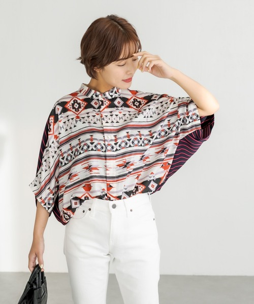 ear PAPILLONNER(イアパピヨネ)の「【SUM1 STYLE(スミ スタイル)】前後柄ボタンシャツ(シャツ/ブラウス・レディース・ブラウン/レッド・FREE)」の3枚目の写真