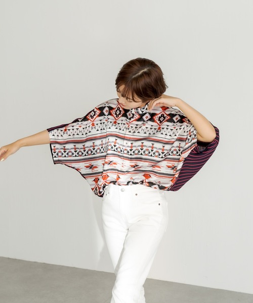 ear PAPILLONNER(イアパピヨネ)の「【SUM1 STYLE(スミ スタイル)】前後柄ボタンシャツ(シャツ/ブラウス・レディース・ブラウン/レッド・FREE)」の4枚目の写真