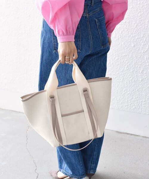 SHIPS（シップス）の「*3WAY配色キャンバストートバッグ◇（トートバッグ・レディース・オフホワイト/ブラック/オリーブ/アイボリー/ブラック系・ONE SIZE）」の14枚目の写真