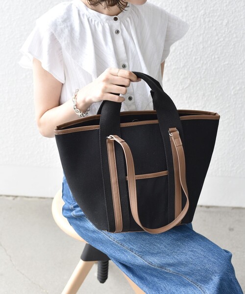 SHIPS（シップス）の「*3WAY配色キャンバストートバッグ◇（トートバッグ・レディース・オフホワイト/ブラック/オリーブ/アイボリー/ブラック系・ONE SIZE）」の21枚目の写真