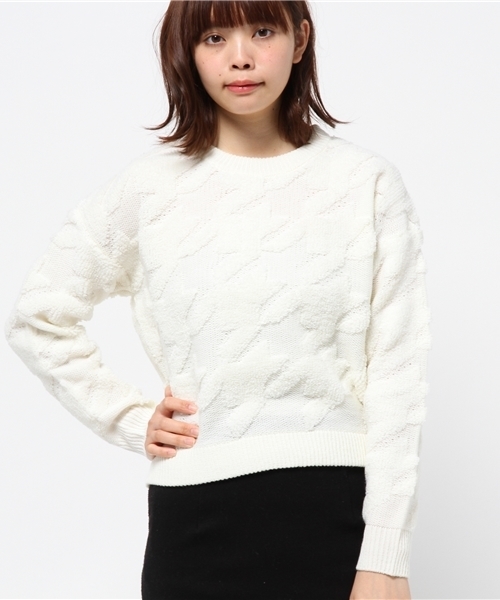OUTLET（アウトレット）の「【CAPRICIEUX LE'MAGE】BIGチドリショートプルオーバー（ニット/セーター・レディース・ベージュ/ネイビー/ホワイト・FREE）」の2枚目の写真