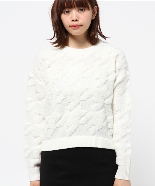 OUTLET（アウトレット）の「【CAPRICIEUX LE'MAGE】BIGチドリショートプルオーバー（ニット/セーター・レディース・ベージュ/ネイビー/ホワイト・FREE）」の4枚目の写真